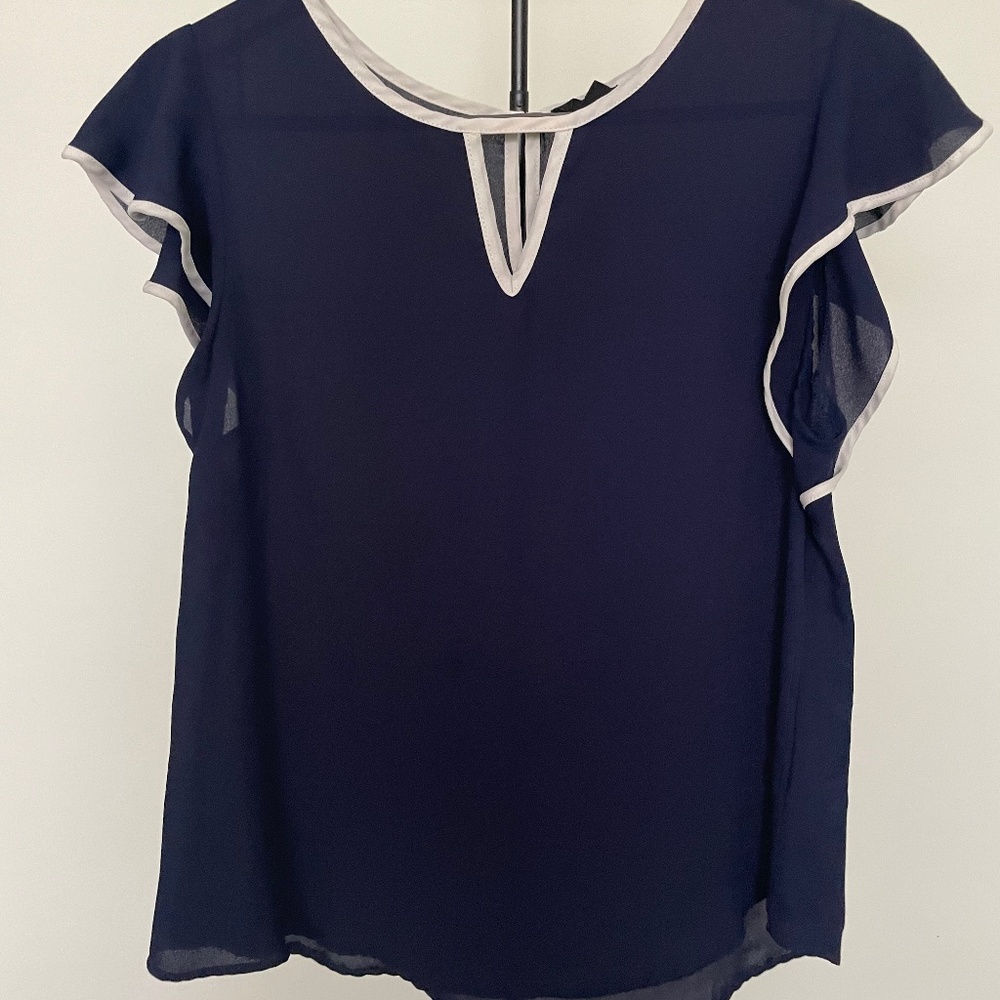 Flowy Blue Top with White Trim